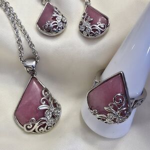 Zaire Rhodonite, Stainless Steel Jewelry Set